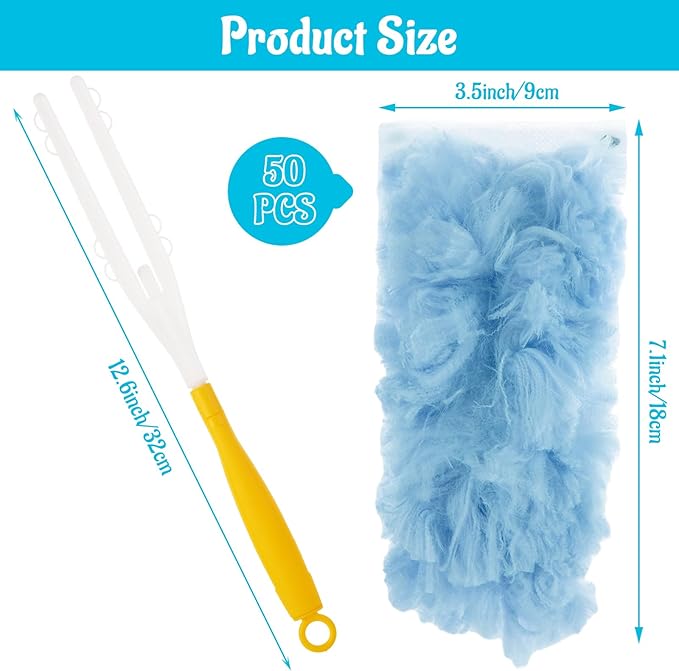 50 Count 360 Heavy Duty Duster Refills Bulk Compatible with Swiffer Dusting Refills with 1 Handle Multi Surface Disposable Dusters Refill for Cleaning (Blue)