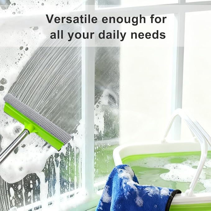Window Cleaning Kit Squeegee with Bucket for Windshield Cleaning Bathroom Shower Doors Mirrors Tiles and Car Windows (Green)