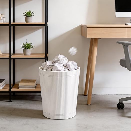 GORESE Pu Leather Trash Can 2.6 Gallon Wastebasket Small Wastepaper Basket for Office Bedroom Living Room Round Trash Bin Home Decor Cream White