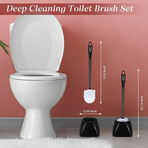 15 Sets Toilet Holder and Brush Set 16.14 Inch Toilet Bowl Cleaner Brush with Caddy Bathroom Scrub Plastic Scrubber with Long Handle for Bathroom Cleaning Easy to Assemble (Black)