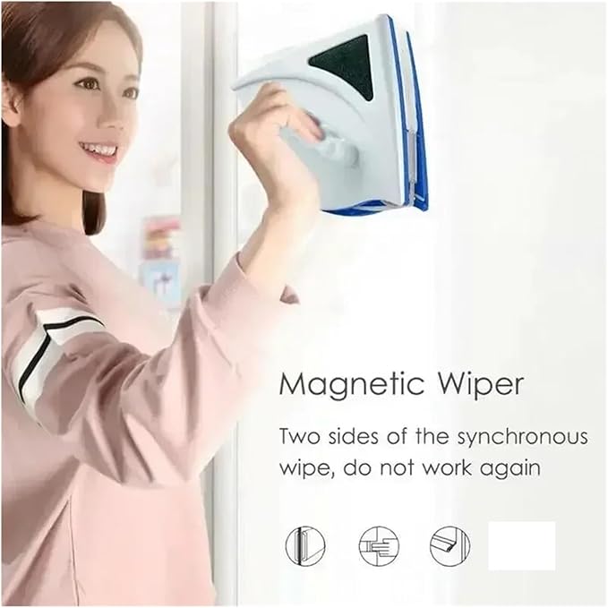Magnetic Double-Sided Window Cleaner Brush – Adjustable Glass Wiper for Home Windows – Household Cleaning Tool for Both Sides(Blue p3-8mm)