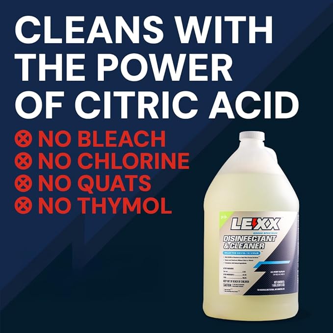 LEXX® RTU Broad Spectrum Disinfectant &amp Cleaner - EPA Registered Kills 99.99% of Bacteria - Hospitals Schools Offices Homes - Citric Acid Safer Choice Non-Toxic No Bleach - 128 fl. oz.