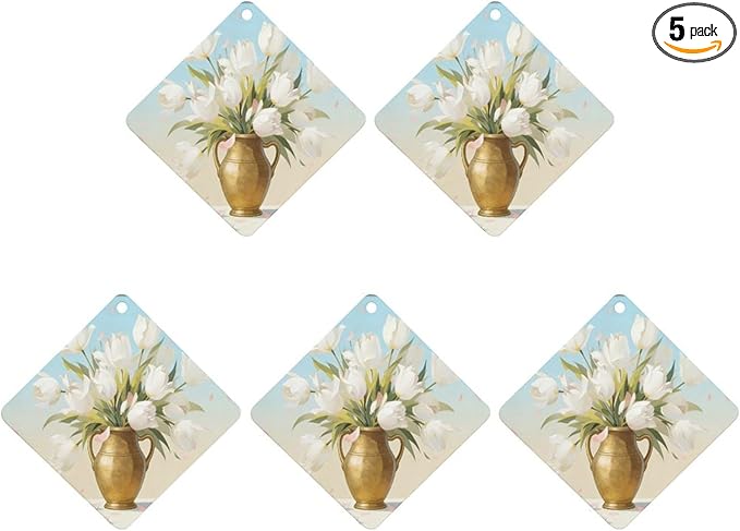 5PCS Car Air Freshener Hanging Personalized Double Sided White Tulip Car Fresheners Long Lasting New Cars Scents Cute Automotive Freshies for Closets Drawers (tea)