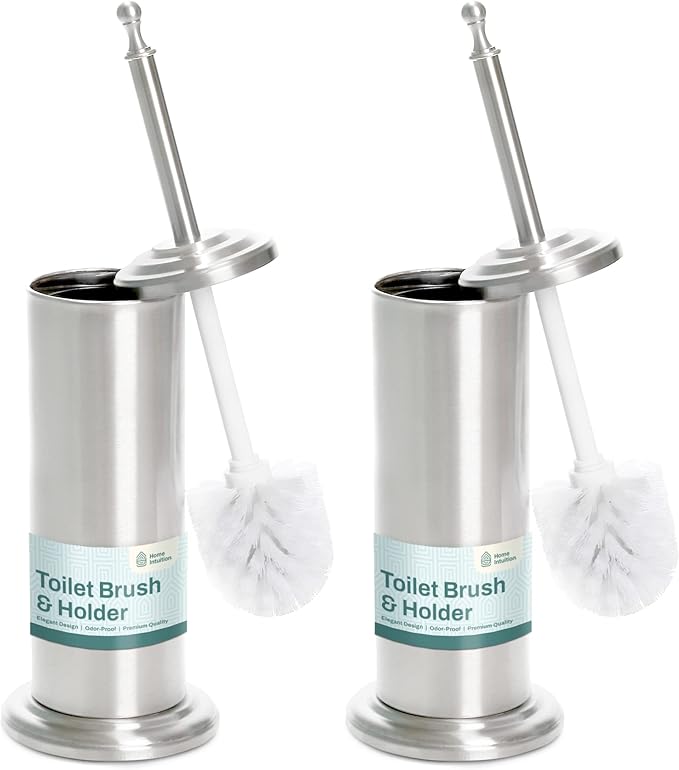 2 Pack Stainless Steel Modern Toilet Brush &amp Holder Set Bathroom Bowl Cleaner Brush with Caddy
