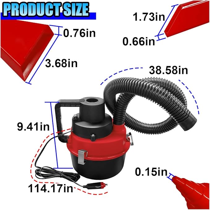 Car Vacuum Cleaner DC 12V Multi-Purpose Automotive Wet and Dry Vacuum with 3 Nozzles Portable Handheld Vehicle Interior Duster for Car Office Home Floor (Red)