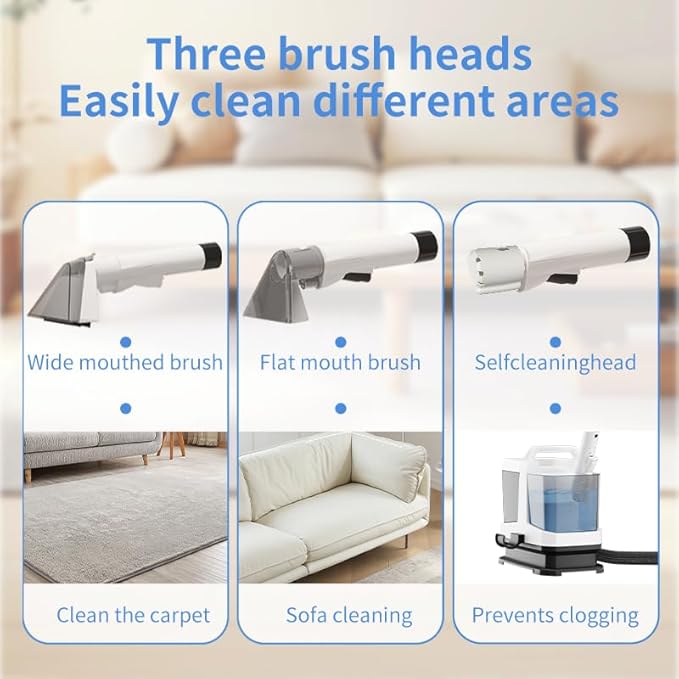 Portable Carpet and Upholstery Spot Cleaner Machine 16Kpa Powerful Suction&ampSelf-Cleaning Suction Dual Brush Handheld Carpet Cleaner Deep Stain Cleaning for Carpet Car Couches Pets Stairs