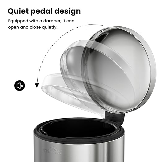 mVm Bathroom Trash Can3.2Gallon(12L) Office Trash Cans Step Round Garbage Can with Lid Soft-Close Anti-Fingerprint.Brushed Stainless Steel Trash Can for BathroomOfficeBedroomLiving Room(Gray)