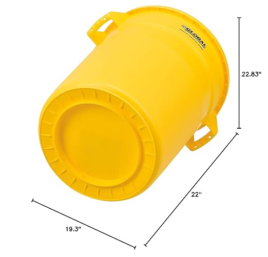 Global Industrial Commercial Round Trash Can 20 Gallon Capacity Plastic Garbage Can Indoor and Outdoor Utility Trash Can Yellow 19 W x 22-1/2H No Lid