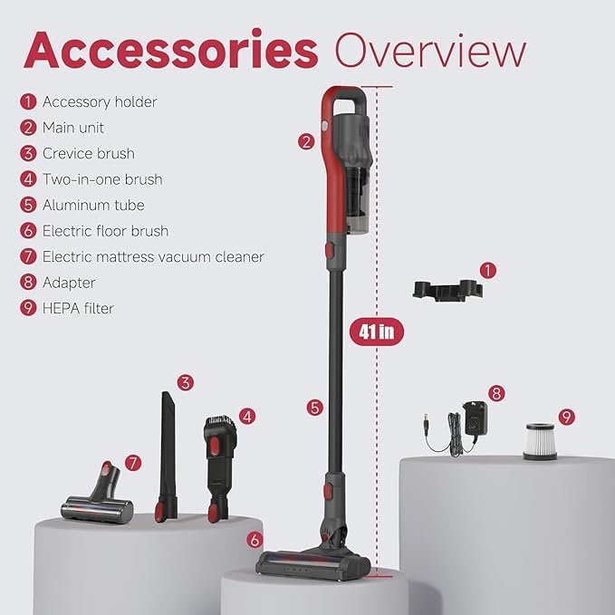 Günter&ampHauer Cordless Vacuum Cleaner 45KPa Stick Vacuum with Powerful Suction 40Mins Runtime Rechargeable 4-in-1 Handheld Vacuum Cleaner with Wall Mount Chargingfor HomeCarpetPet Hair(Black