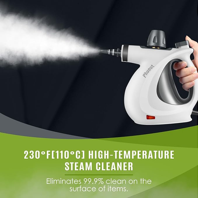 Pressurized Handheld Multi-Surface Natural Steam Cleaner with 12 pcs Accessories Multi-Purpose Steamer for Home Use Steamer for Cleaning Floor Upholstery Grout and Car (Grey)