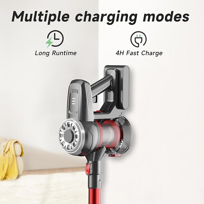 Hearten Cordless Vacuum CleanerUpgraded Stick Vacuum with LED Display Anti-Tangle Self-StandingAnti-TangleLightweightVacuum Cleaner for Home Pet Hair Carpet Hardwood Floor
