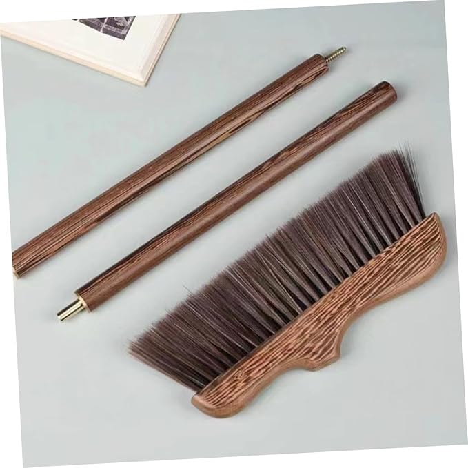 Wooden Outdoor Broom with Soft Bristles Long Handle Garden Scrub Broom for Deck Patio and Floor Cleaning Static Dust Brush for Home and Outdoor Use