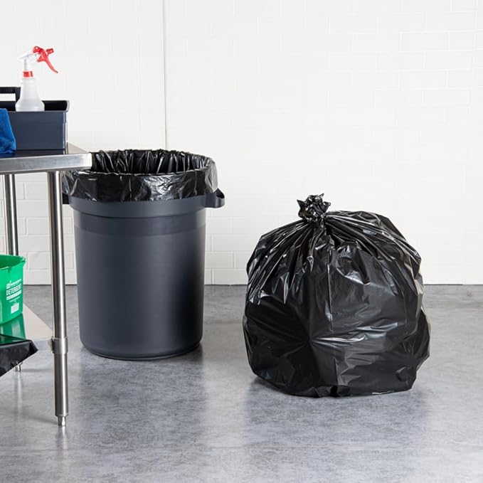 Restaurantware RW Clean 45 Gallon Trash Bags 100 Heavy-Duty Garbage Can Liners - Fits 40-45 Gallon Trash Cans Stretchable Black Plastic Bin Liners With Star Seal Bottom