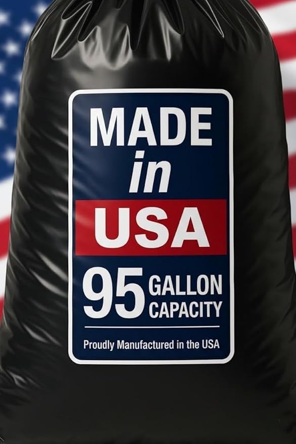 95-96 Gallon Extra-Large Black Garbage Can Liners Heavy-Duty Trash Bags 50 Bags 1.5 Mil Thick Ideal for Commercial &amp Home Use