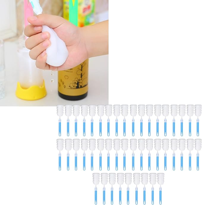 50pcs Bottle Sponge Brush with Long Handle Cup Cleaning Sponge Brush for Baby Bottles Detachable BPA - Free High - Density Sponge Head for Glass Plastic Stainless Steel Cups