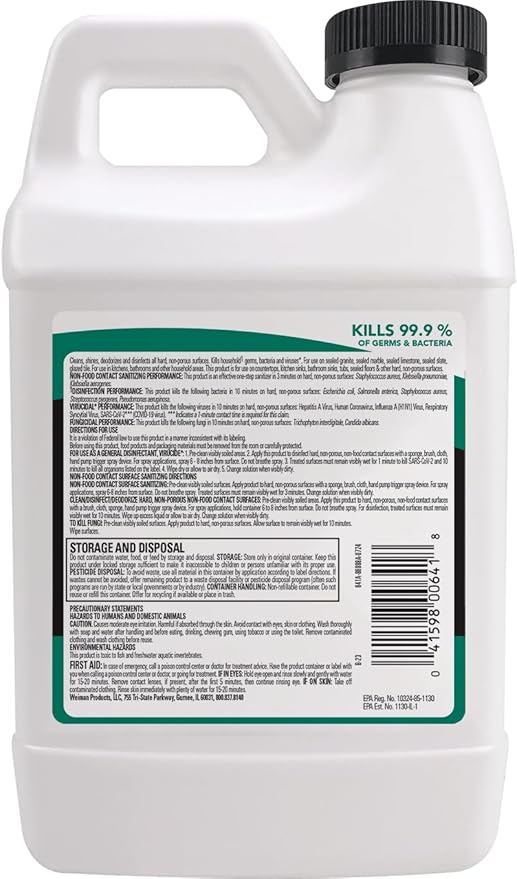 Weiman Disinfecting Granite and Stone Countertop Cleaner and Polish - Safely Cleans &amp Shines Marble Quartz Quartzite Slate Limestone Corian Laminate Tile 64 Oz 2 Pack