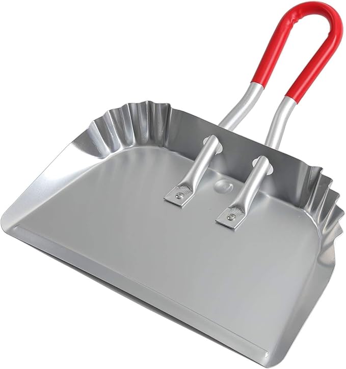 TOP DOG Metal Dustpan 17” Aluminum Dust Pans Heavy Duty Does not Chip or Bend Sheet Metal Edge Flat Against Floor for Small Item Sweeping Rubber Coated Easy to Grasp Handle (1pcs)