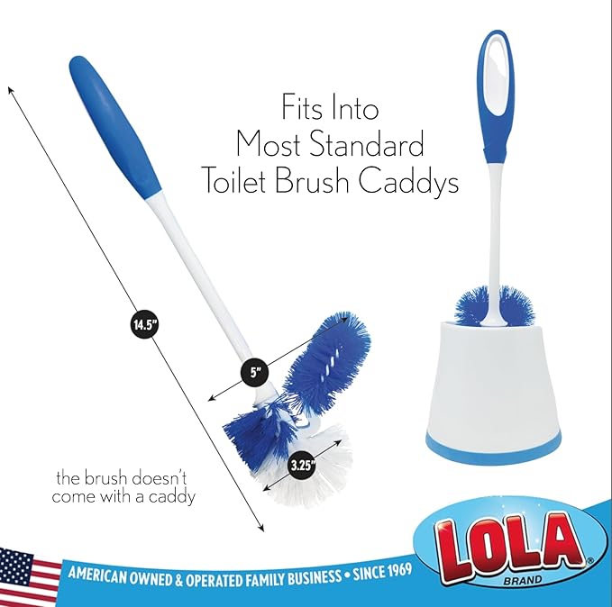 LOLA Classic Toilet Brush w/Under-The-Rim Scrubber 24 Pack Deep Cleans The Entire Toilet Bowl Non-Slip Handle w/Rubber Comfort Grip