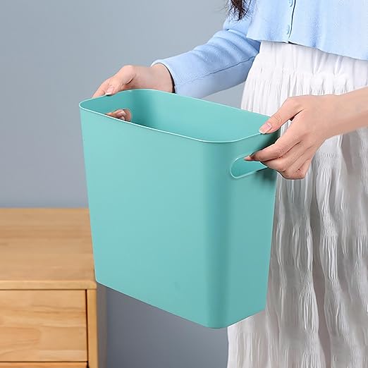 2.4 Gallon Slim Trash Can Small Plastic Wastebasket for Bathroom Office Kitchen Narrow Space Under Sink or Desk (Green)