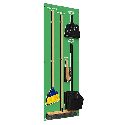 Clean &amp Sweep 5S Shadow Board/Wall Mount Broom Holder 68 x 30 Board 5S Cleaning Station - with Broom and Dustpan Set Included Made in The USA by AccuformNMC Green/Black PSB116GNBK