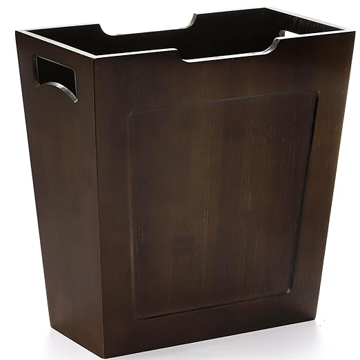TOPZEA Bamboo Waste Basket Rectangular Narrow Trash Can with Handles Wooden Slim Wastebasket Small Garbage Cans for Bathroom Bedroom Kitchen Craft Room Office RVs 10.5x6x11