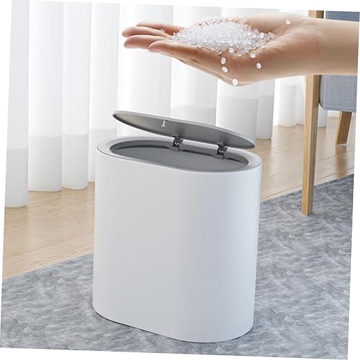 Happyyami Lidded Trash Can Press Type Cover Nordic Style Household Waste Basket for Bathroom Kitchen Bedroom Living Room Compact Lightweight Design Made of Material