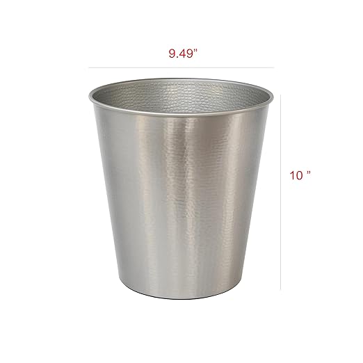 Wastebasket Trash Can Silver Hammered Finish - Open Design for Easy Access &amp Disposal Small Office/Home Bathroom Bedroom Garbage Bin