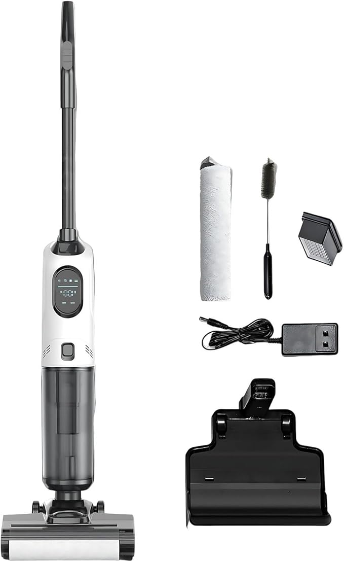 Floor Scrubber Cordless Vacuum Mop Wet Dry Floor Cleaner for Home Hardwood Floors Tiles Carpets Brushless Motor One-Click Self-Cleaning Voice Prompt Pet Hair Removal Standard