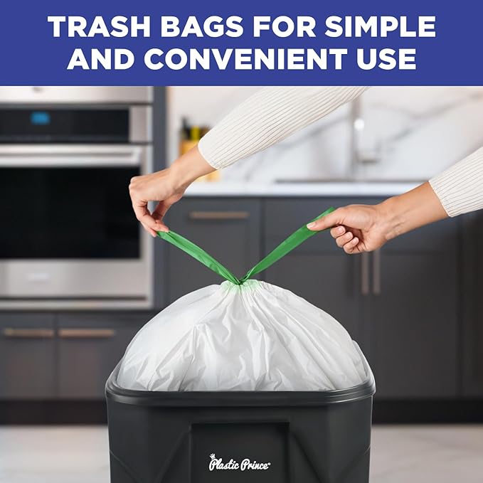 13 Gallon Trash Bags Tall Kitchen Drawstring Trash Bags 0.8 Mil Garbage Bags White 200 Count