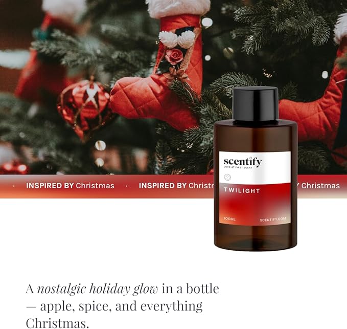 Scentify Holiday Twilight Aroma Oil Christmas Refill Scent for Oil Diffusers - Apple Spice Clove Citrus - Luxurious Relaxing Aromatherapy Fragrance 100ml 3.38oz