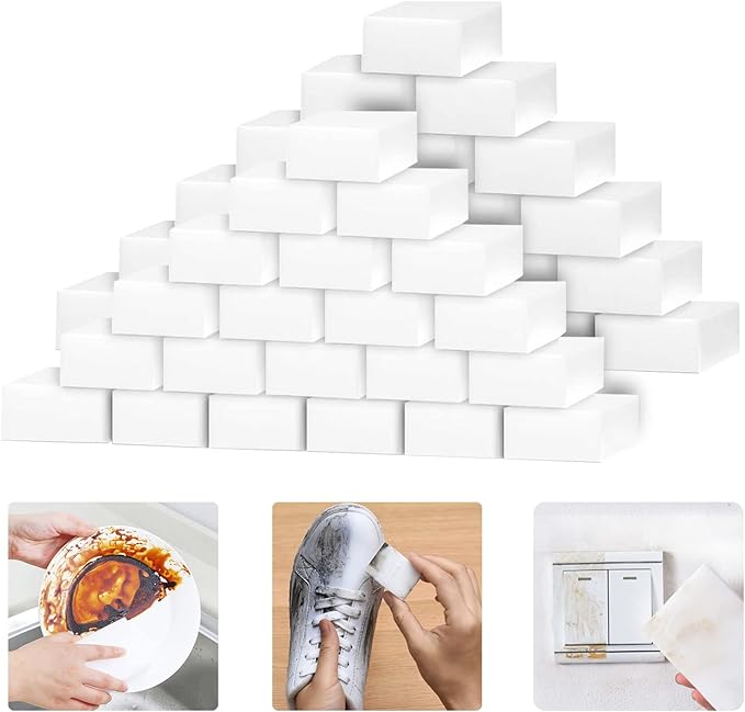 100 Pack Magic Sponges Eraser for Cleaning Premium Reusable Melamine Sponge Scrubber Foam Cleaning Pads for Kitchen Dishes Bathtub Baseboard Shoes Cleaner Not Easily Rip