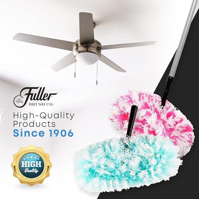 Fuller Brush Fuzzy Fan Duster – Dust &amp Clean Ceiling Fans Walls Woodwork – Polystatic &amp Microfiber Grabs &amp Holds Dust Lint Cobwebs &amp Dirt - Fan Duster with Handle (Teal)