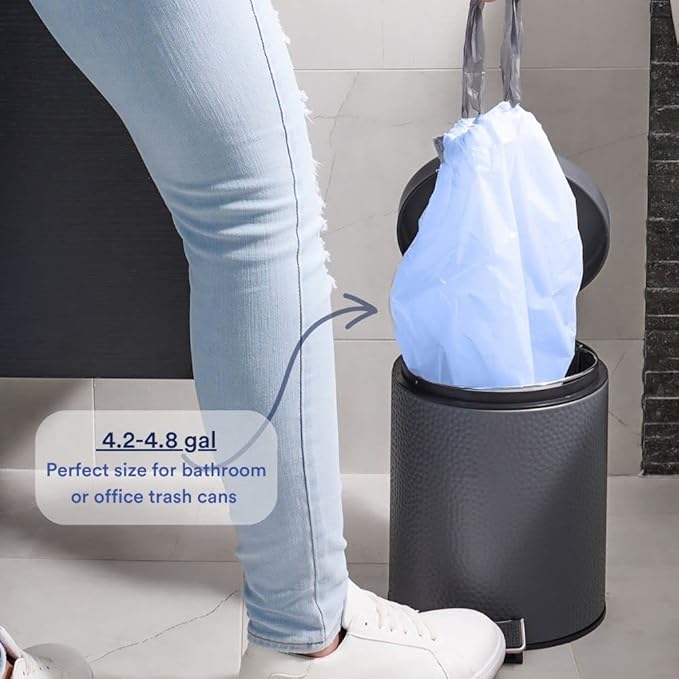 Plasticplace Custom Fit Trash Bags Compatible with simplehuman Code V (200 Count) Tinted Blue Drawstring Garbage Liners 4.2-4.8 Gallon 14.5 x 28
