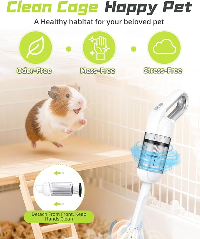 Guinea Pig &amp Rabbit Vacuum Cleaner Poop – 12000Pa Cordless Long-Handle Cage Cleaner for Daily Pet Messes Ideal for Guinea Pigs Rabbits Birds Reptiles &amp Small Pets – White