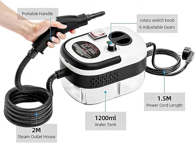 2500W Handheld Steam Cleaner High Pressure Steam Cleaner for Car &amp Home Portable Steam Cleaner for Walls Tile Grout &amp Furniture 6-Level Control with 40.6oz Tank