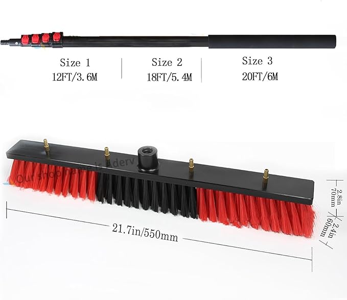 3.6-6m Water Feed Pole Kit and Window Cleaner for Outdoor Window Glass Cleaning System Photovoltaic Solar Panels Washing Equipment Tool Solution 35/55cm Brush Head (G