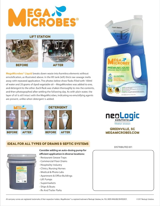 MegaMicrobesNo-Mixing Liquid Drain Septic Trap and Pump Treatment 32 Ounces in Convenient 32 oz Bottle (32