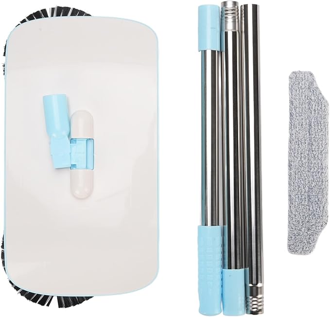 Manual Sweeper 2 in 1 Portable 180 Degree Rotating Lightweight Adjustable Non Electric Microfiber Mop Stainless Steel and PP for Hardwood Floors and Tiles with Large (Blue)