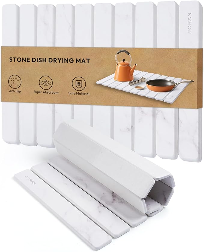 Stone Drying Mat for Kitchen Counter 24(L)×16(W) Drying Matt Kitchen Counter Stone Dish Drying Mat Foldable Diatomaceous Earth Mat