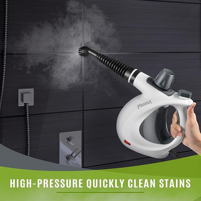 Pressurized Handheld Multi-Surface Natural Steam Cleaner with 12 pcs Accessories Multi-Purpose Steamer for Home Use Steamer for Cleaning Floor Upholstery Grout and Car (Grey)