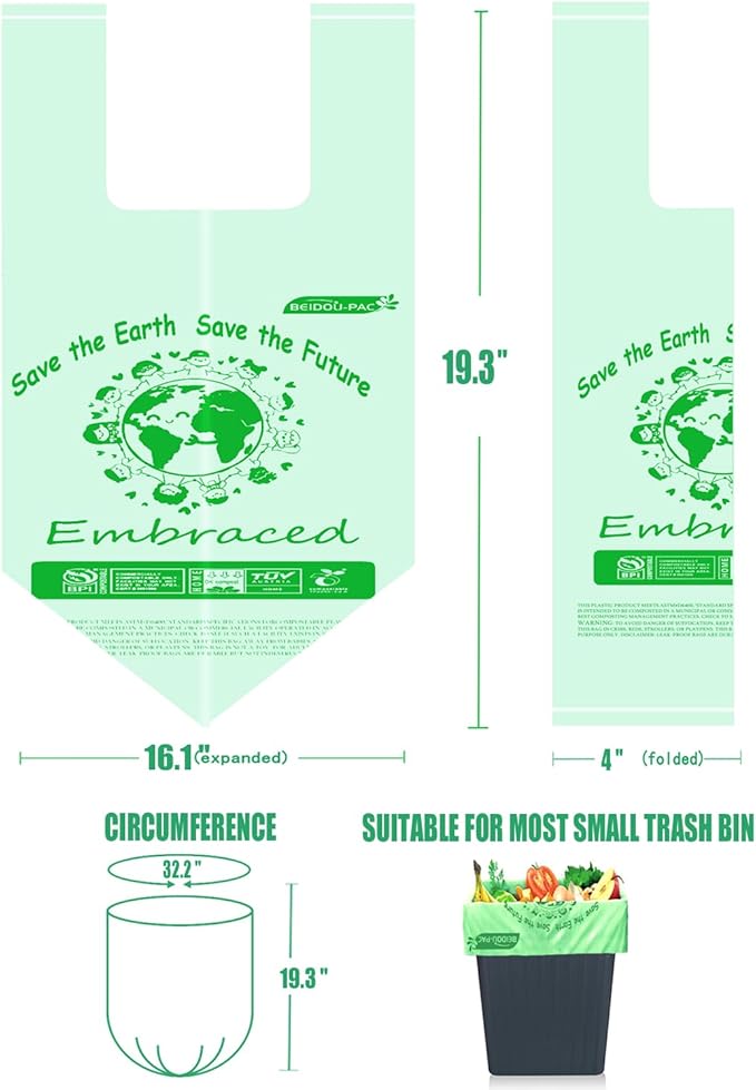 1.6 Gallon Compostable Trash Bags with Handle 250 Count Small Compost Bags Biodegradable Kitchen Garbage Bags Food Scrap Waste Bags for Countertop Bin ASTM D6400 US BPI Certified