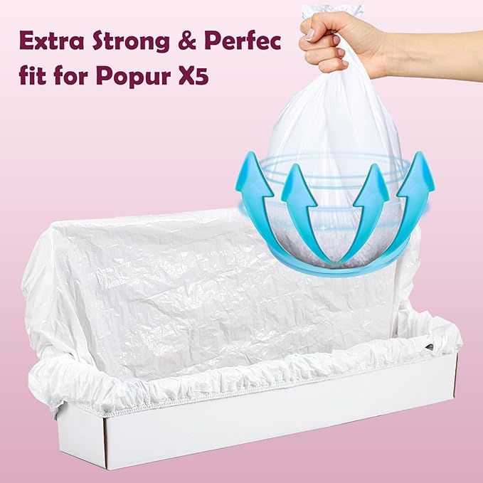 100PCS Trash Bags Compatible with Popur X5 Litter Box – Thickened Leakproof Design 7-Day Odor Control Perfect Fit for X5 Self-Cleaning Cat Litter Boxes
