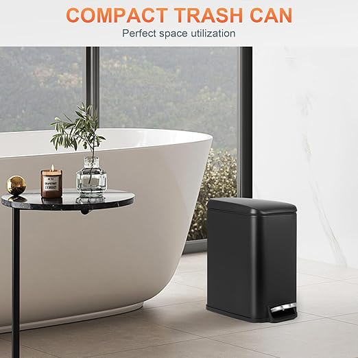 PayLessHere 1.3 Gallon Small Bathroom Trash Can with Lid Black Stainless Steel Garbage Can with Removable Inner Bucket for Home and Bathroom (5Liter)