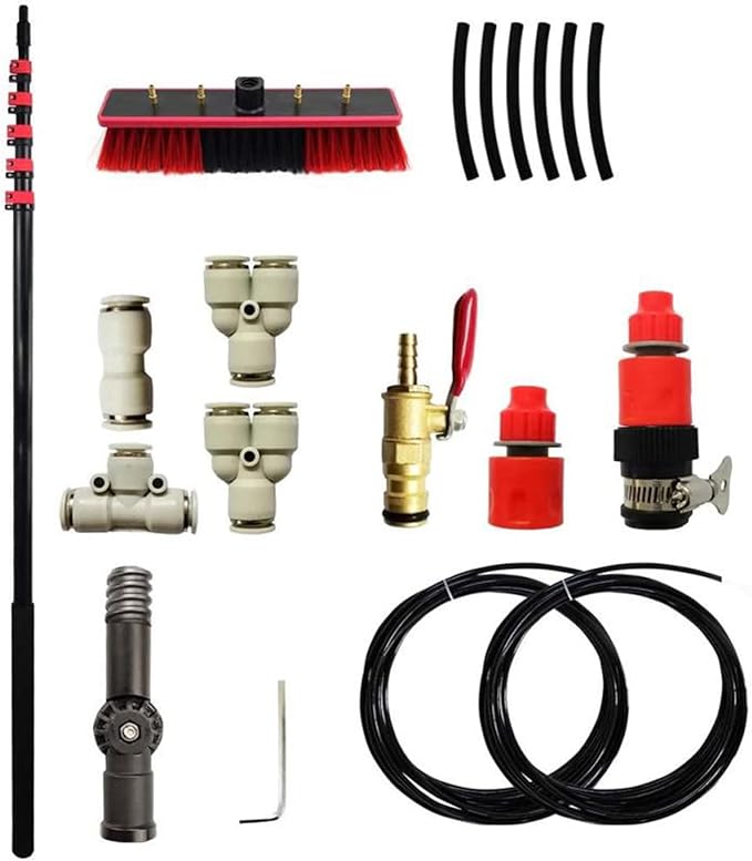 Window Cleaning Pole Photovoltaic Panel Cleaning Tool Multi-Purpose Water Spray Brush Extendable Cleaner for Trucks Windows Washing 3.6-10.8M Tool 5M Rod 30 Brush Head/10.8M/36Ft