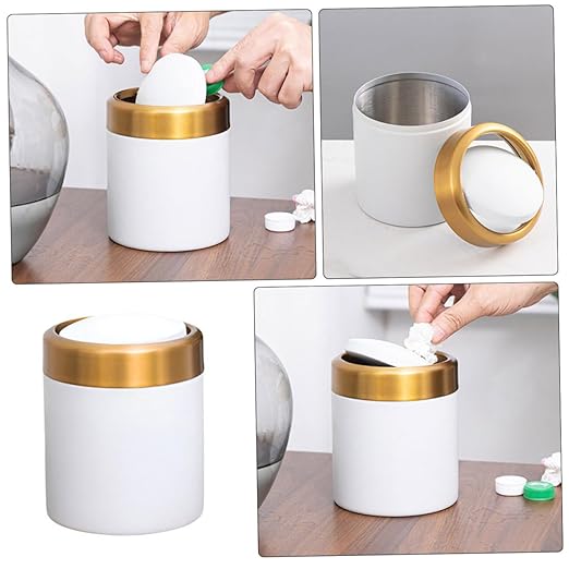Homoyoyo Small Desk Trash Can with Lid Stainless Steel Mini Garbage Bin for Bathroom Bedroom Kitchen Round Compact Wastebasket with Flip Lid for and Storage