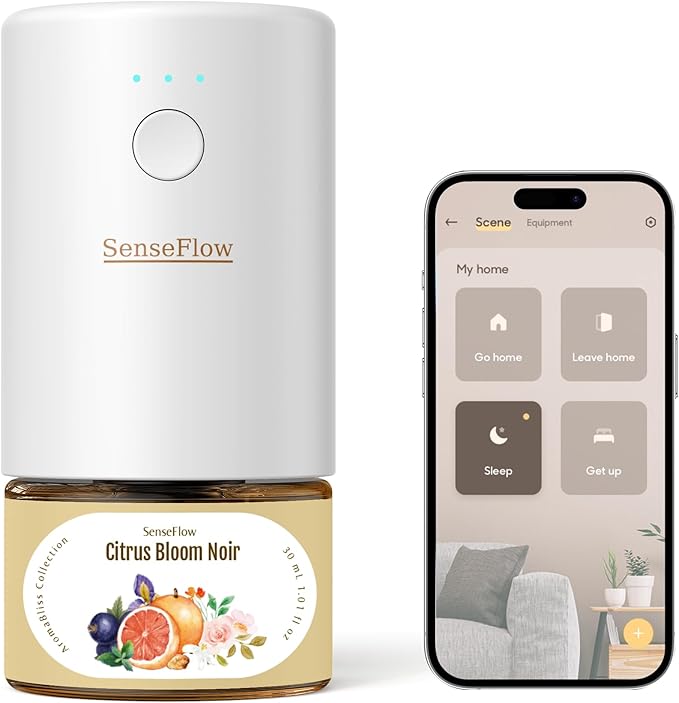 SF101S Pro Smart Plug in Air Freshener for Home Waterless Essential Oil Diffuser Aromatherapy Home Diffuser 120-Day Natural Aroma Mist Covers 1000 Sq Ft – Free 30ml Citrus Bloom Noir