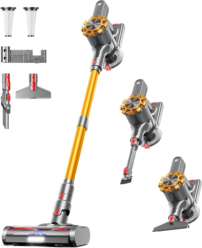 Cordless Vacuum Cleaner 550W/45Kpa Vacuum Cleaners for Home with LED Display 8 in 1 Lightweight Stick Vacuum with 60Min Runtime Anti-tangle Wall Mount Charging for HardFloor/Carpet/Pet Hair