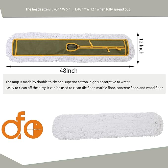 OFO 43inch Industrial Commercial Dust Mop 2 Sets // Heavy Duty Dust Mop // 63inch Length Stainless Steel Handle //Easily Clean Large Area FactoryShopping MallGarage