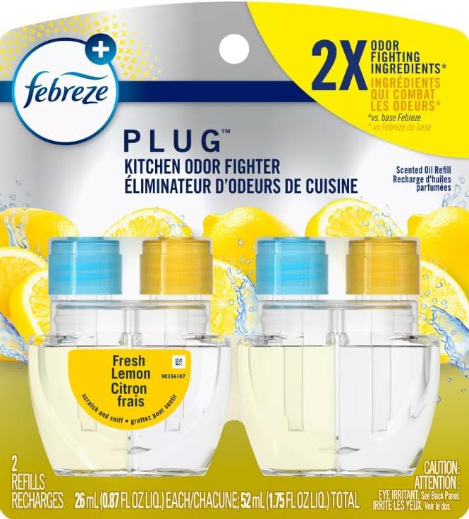 Generic F.e.b.r.e.z.e Odor-Fighting Fade Defy Plug Air Freshener (2) of 0.87 fl oz Refills (Fresh lemon) Clear
