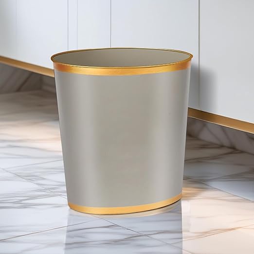 Jaye's Studio Mattie Oval Waste Basket for Bathroom Decorative Gold Trim &amp Finish Hand-Painted Handcrafted Metal Wastebasket Garbage Bin &amp Trash Bin for Bedroom Office 12 x 10 x 8 (Ta